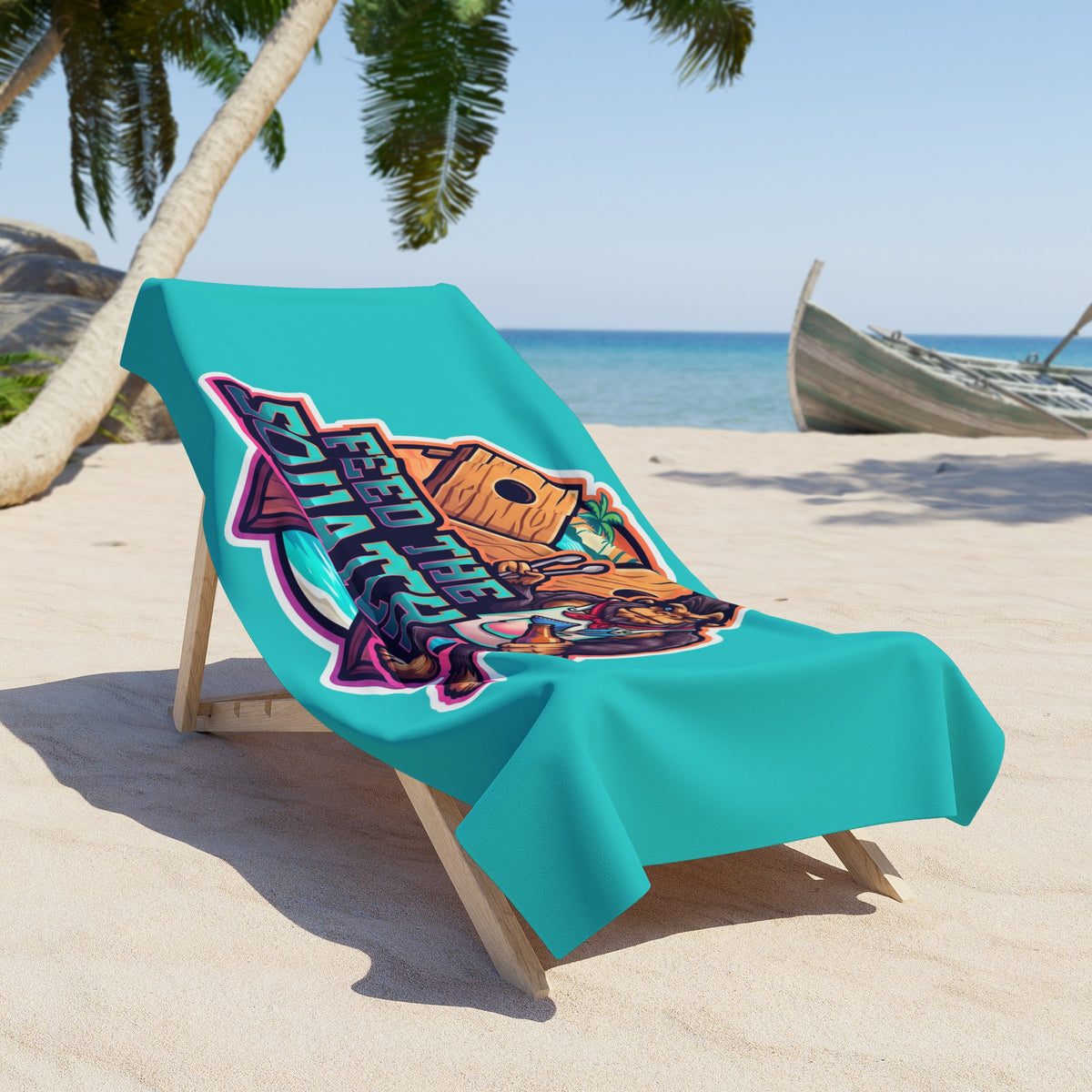 FTS Neon Palms Beach Towel - Bigfoot Graphic Beach Towel with Beach Flag Badge