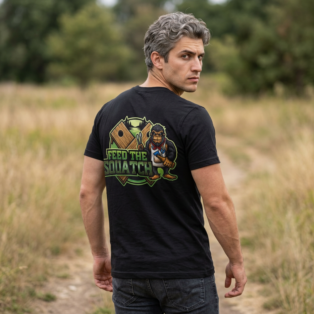 Feed the Squatch Michigan Pines Edition — Bigfood Graphic Tee with wilderness badge