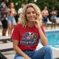 Feed The Squatch Patriotic Red Edition — Bigfoot Graphic Tee with American Flag Badge