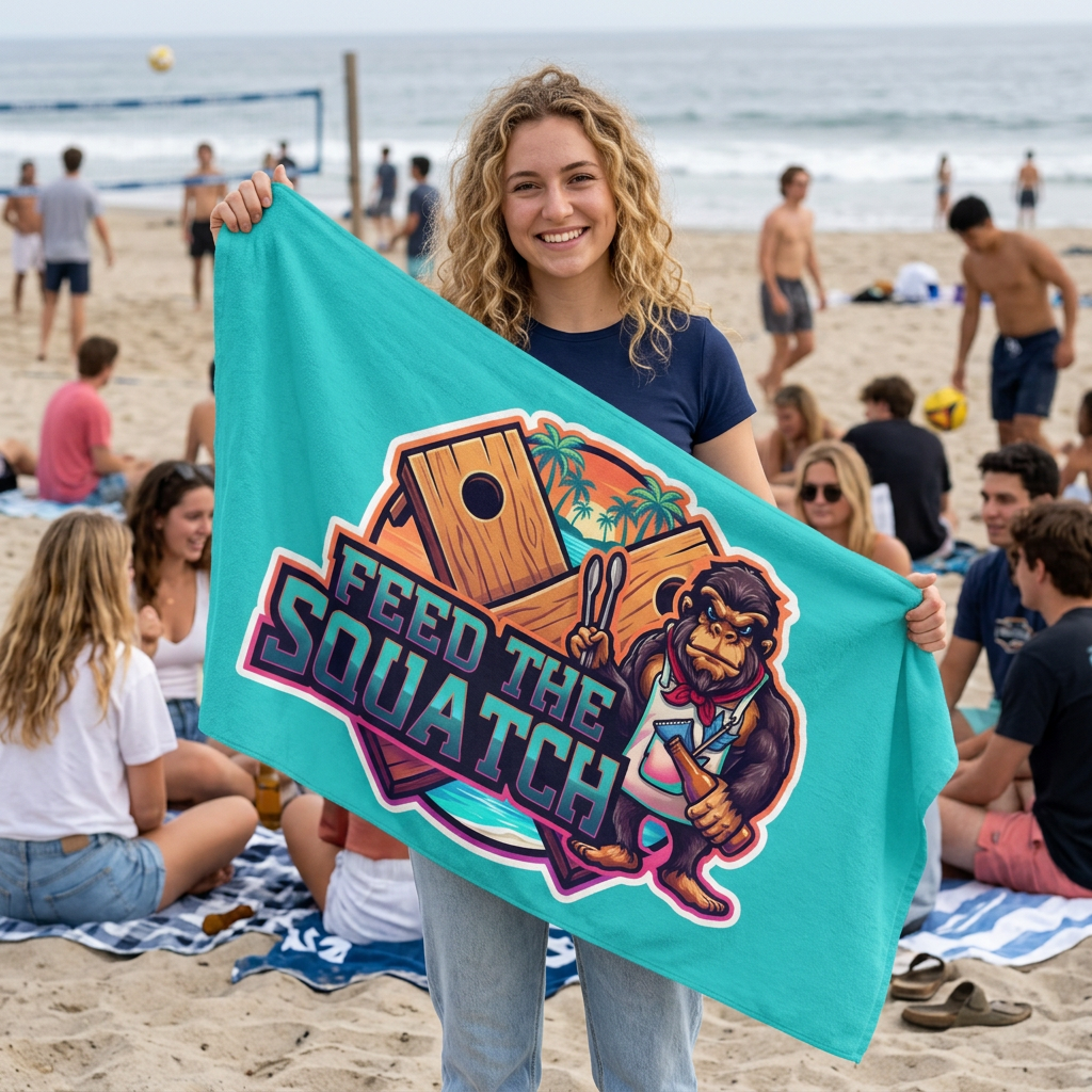 FTS Neon Palms Beach Towel - Bigfoot Graphic Beach Towel with Beach Flag Badge